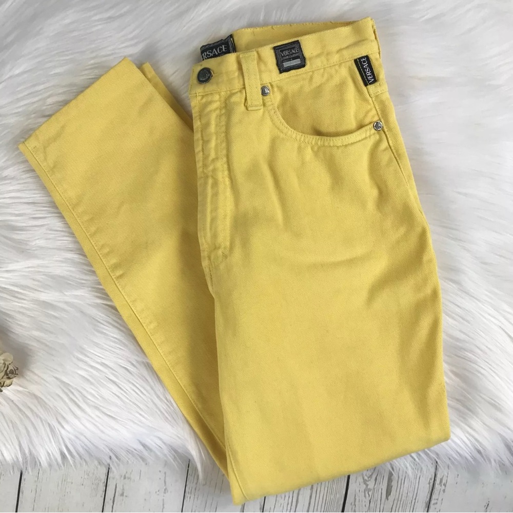 Vintage Gianni Versace Jeans Yellow Logos Mom Jeans GUC Small Medium 28